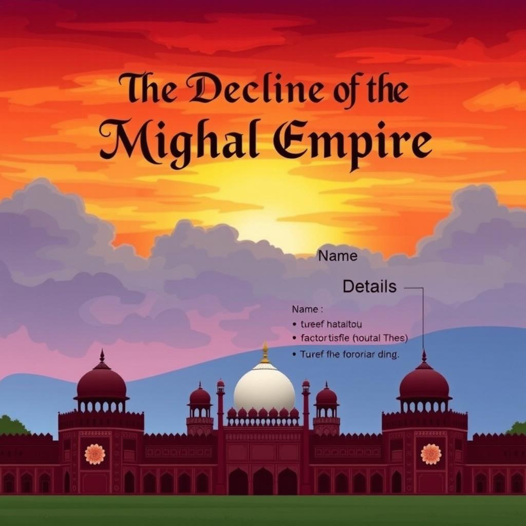 An illustrative and informative cover page for a history project centered on the decline of the Mughal Empire