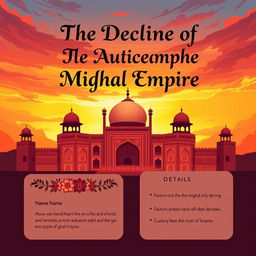 An illustrative and informative cover page for a history project centered on the decline of the Mughal Empire