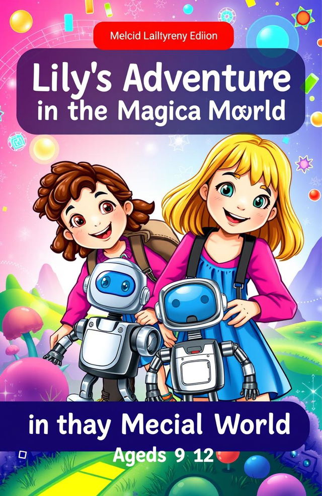 A colorful and whimsical book cover for 'Lily’s Adventure in the Magic Media World'