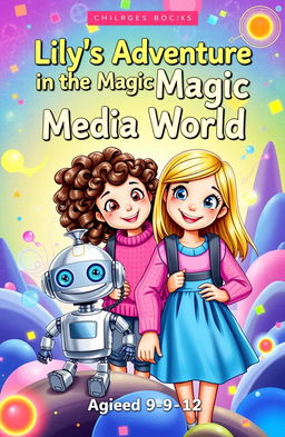A colorful and whimsical book cover for 'Lily’s Adventure in the Magic Media World'