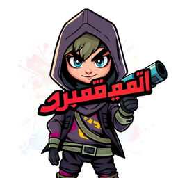 Design a young Arabic character for a video game, depicted as a dynamic and insane icon or logo