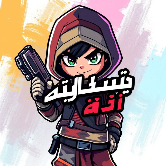 Design a young Arabic character for a video game, depicted as a dynamic and insane icon or logo