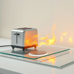 A transparent heat conducting sheet with a toaster placed at one extreme corner