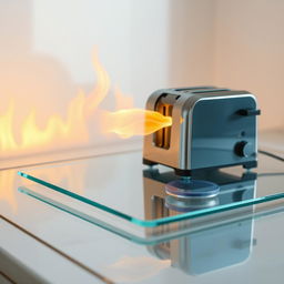 A transparent heat conducting sheet with a toaster placed at one extreme corner
