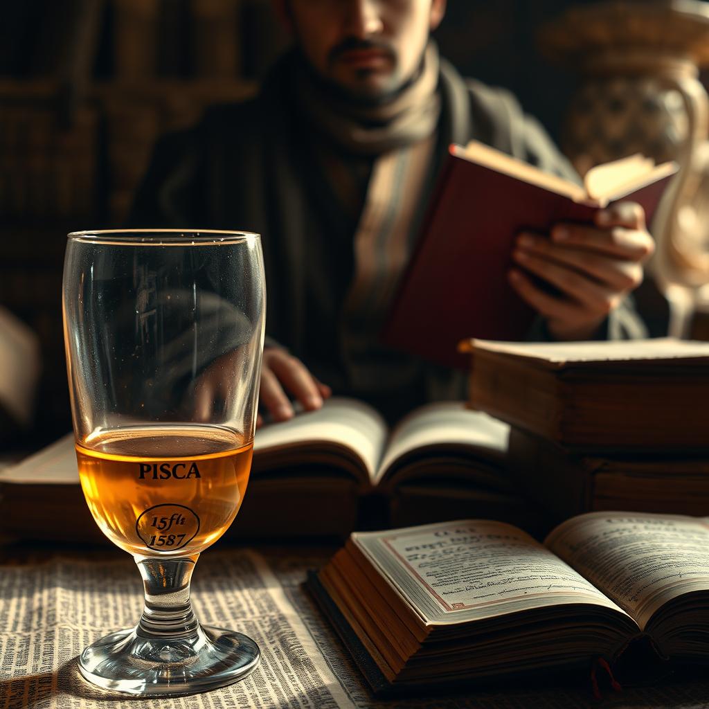 Close-up image featuring a pisco glass on the left side of the canvas