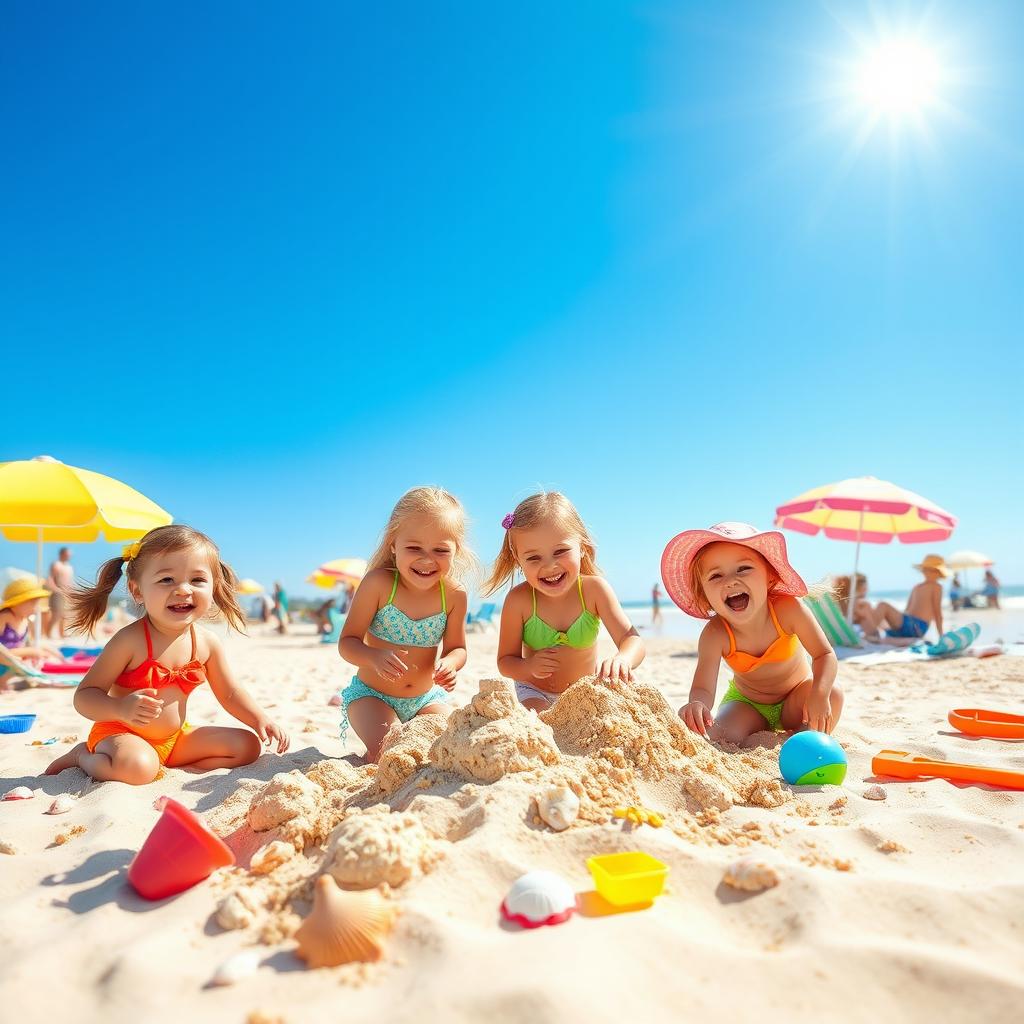 A scene capturing the joy of a summer beach day, featuring vibrant and colorful beach elements