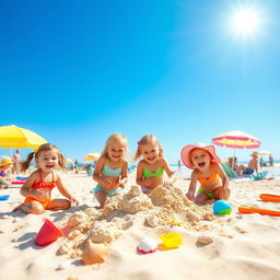 A scene capturing the joy of a summer beach day, featuring vibrant and colorful beach elements
