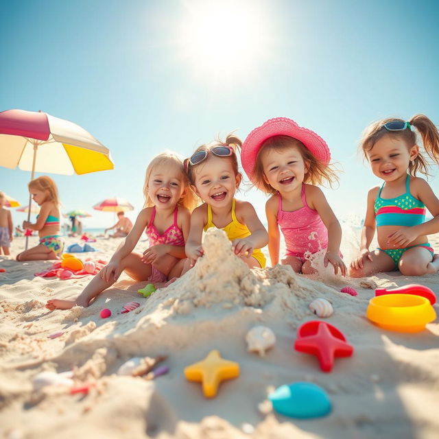 A scene capturing the joy of a summer beach day, featuring vibrant and colorful beach elements