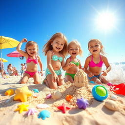 A scene capturing the joy of a summer beach day, featuring vibrant and colorful beach elements