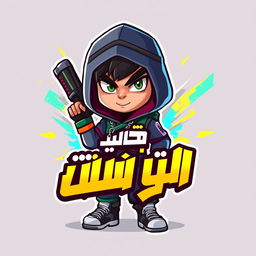 Create a young Arabic character for a video game, designed as a dynamic and insane icon or logo