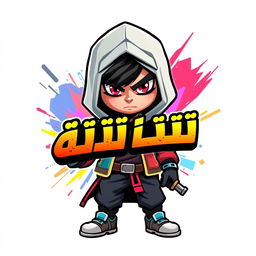 Create a young Arabic character for a video game, designed as a dynamic and insane icon or logo