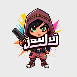 Create a young Arabic character for a video game, designed as a dynamic and insane icon or logo