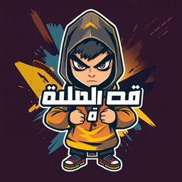 Create a young Arabic character depicted as a dynamic and insane icon or logo