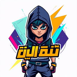 Create a young Arabic character depicted as a dynamic and insane icon or logo