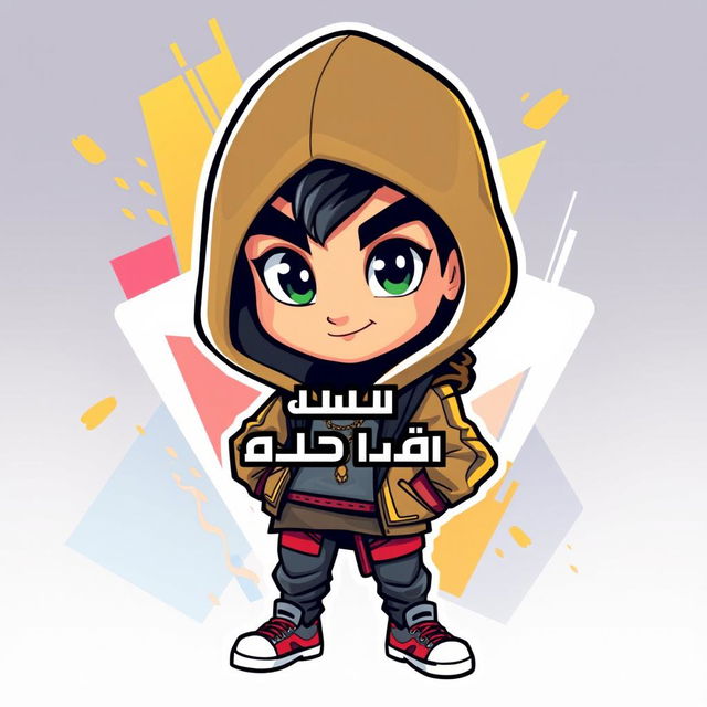 Create a young Arabic character designed as a dynamic and insane icon or logo