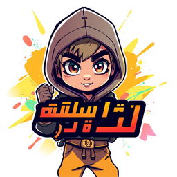 Create a young Arabic character designed as a dynamic and insane icon or logo