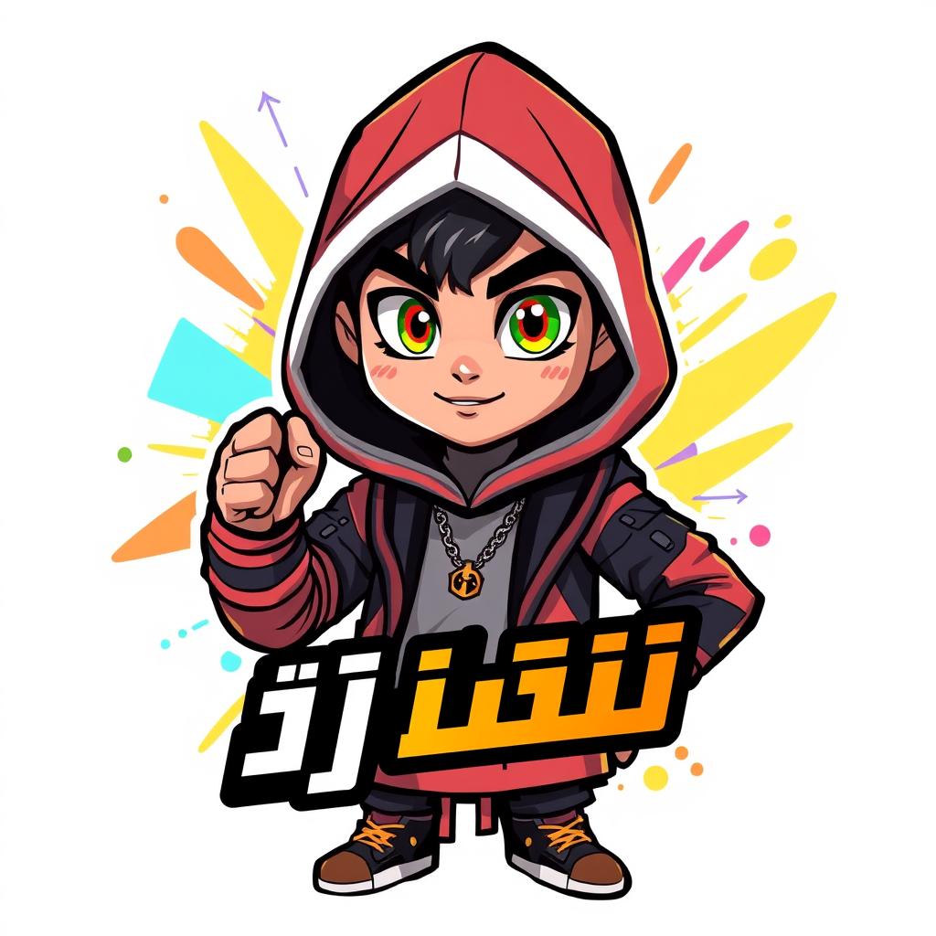 Create a young Arabic character designed as a dynamic and insane icon or logo