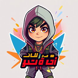 Create a young Arabic character designed as a dynamic and insane icon or logo