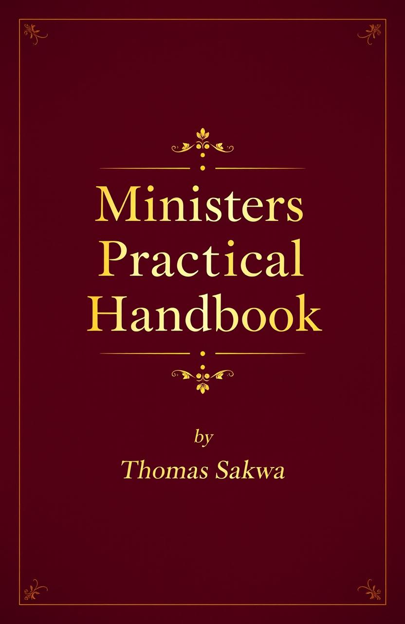 A title page design for 'Ministers Practical Handbook' by Thomas Sakwa, featuring a sophisticated and elegant layout