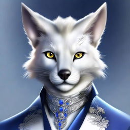 A digital art of a silver-furred harengon with hazel eyes that sparkle with intelligence and charm