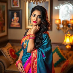 An alluring woman named Ayushi, embodying traditional Hindu elements with a modern twist