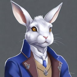 A high-quality digital art of a silver-furred rabbitfolk, inspired by DND rogue characters