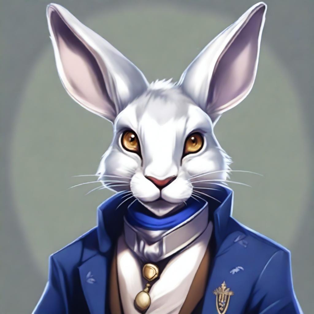 A high-quality digital art of a silver-furred rabbitfolk, inspired by DND rogue characters