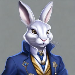 A high-quality digital art of a silver-furred rabbitfolk, inspired by DND rogue characters