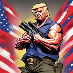 A high quality, digital art image showing Donald Trump in the style of Rambo