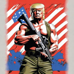 A high quality, digital art image showing Donald Trump in the style of Rambo