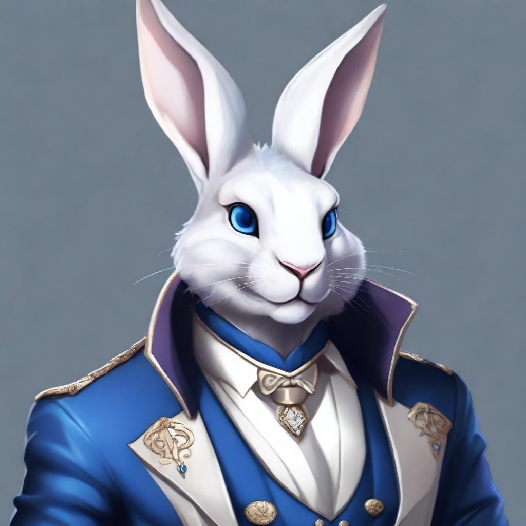 A high-quality digital art of a silver-furred rabbitfolk, inspired by DND rogue characters