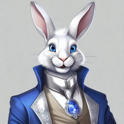 A high-quality digital art of a silver-furred rabbitfolk, inspired by DND rogue characters