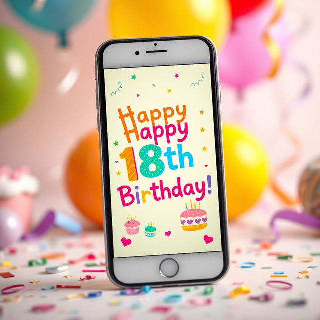 An artistic representation of a birthday wish on an iPhone, featuring a beautifully designed birthday greeting displayed on the screen