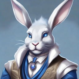 A high-quality digital art of a silver-furred rabbitfolk, inspired by DND rogue characters