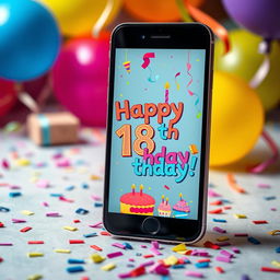An artistic representation of a birthday wish on an iPhone, featuring a beautifully designed birthday greeting displayed on the screen