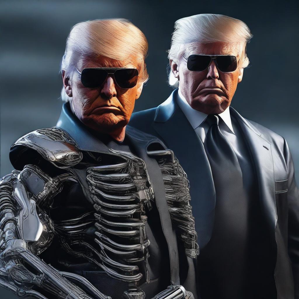 A high-quality digital art image portraying Donald Trump as The Terminator