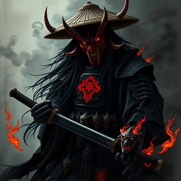 Kenji Hittori is depicted as a shadowy figure with long, flowing black hair reaching his waist, evoking a haunting remnant of his humanity