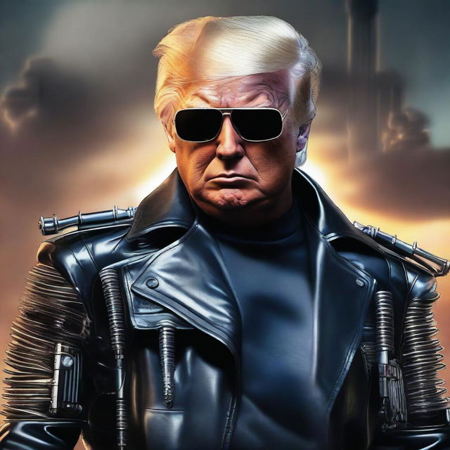 A high-quality digital art image portraying Donald Trump as The Terminator