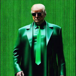 A top-quality digital art image showcasing Donald Trump in the style of The Matrix