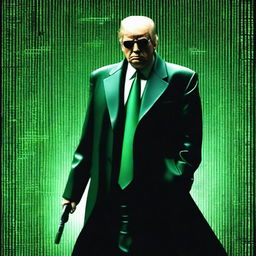 A top-quality digital art image showcasing Donald Trump in the style of The Matrix