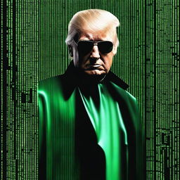 A top-quality digital art image showcasing Donald Trump in the style of The Matrix