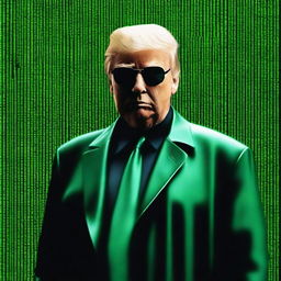 A top-quality digital art image showcasing Donald Trump in the style of The Matrix