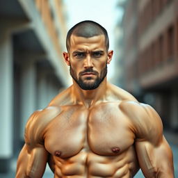 A muscular athletic man with a short beard, no hair, and a medium skin tone