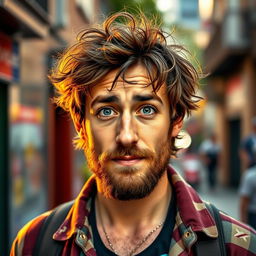 A portrait of an unconventional and uniquely attractive man, showcasing his distinct features and character