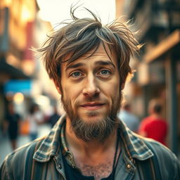 A portrait of an unconventional and uniquely attractive man, showcasing his distinct features and character