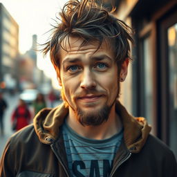 A portrait of an unconventional and uniquely attractive man, showcasing his distinct features and character