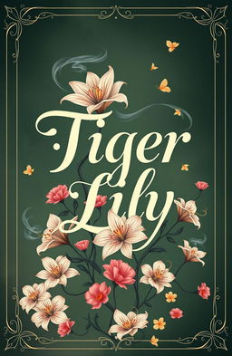 A beautifully designed typographic book cover for 'Tiger Lily', featuring elegant, flowing typography that embodies a floral and mysterious theme