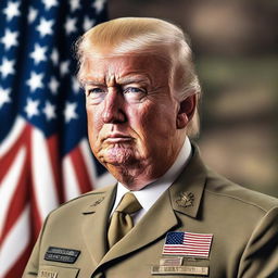 A high-quality, realistic digital art image depicting Donald Trump as a USA Army leader