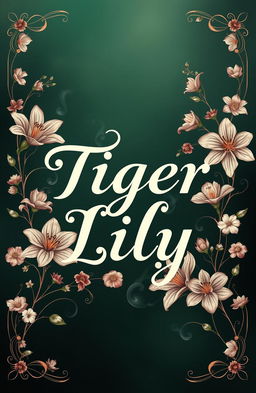 A beautifully designed typographic book cover for 'Tiger Lily', featuring elegant, flowing typography that embodies a floral and mysterious theme