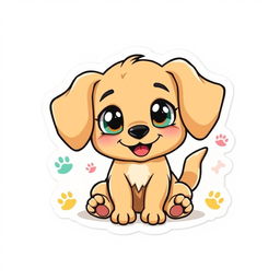 A cute cartoon-style sticker of an adorable dog with big, expressive eyes and floppy ears, showcasing a friendly and playful demeanor